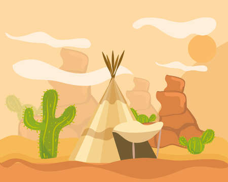 west teepee cactus stones desertのイラスト素材