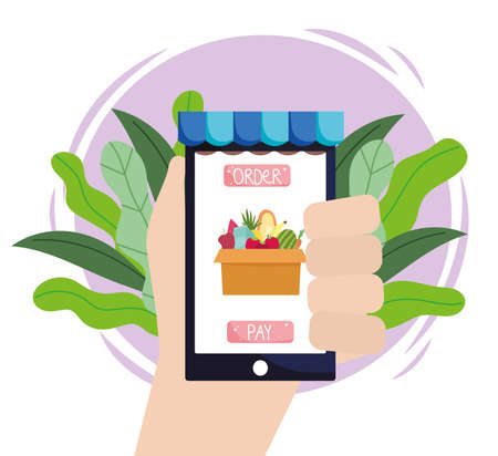 online grocery smartphone food paymentのイラスト素材