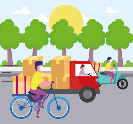 delivery service transport bike truckのイラスト素材