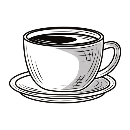 coffee cup on saucer sketchのイラスト素材