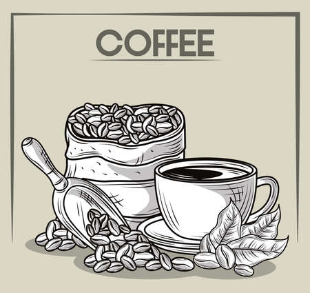 coffee cup seeds spoon sketchのイラスト素材