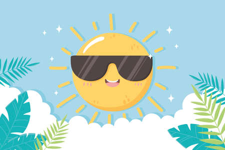 summer sun sunglasses tropical leavesのイラスト素材