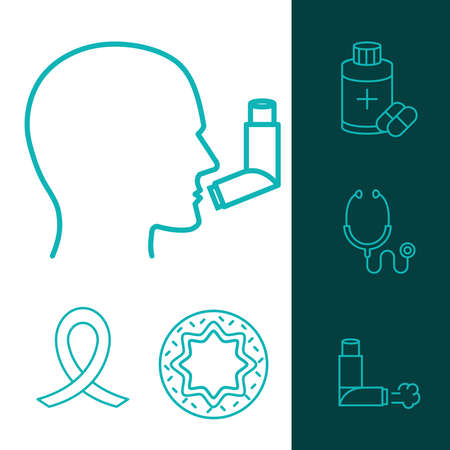 asthma cough inhaler medicine linearのイラスト素材