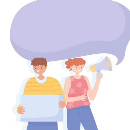 people protesting holding megaphone signのイラスト素材