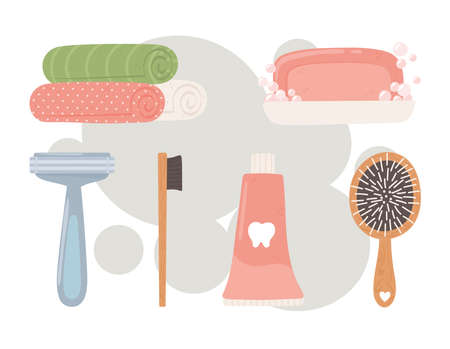 hygiene toothbrush brush soap towelsのイラスト素材