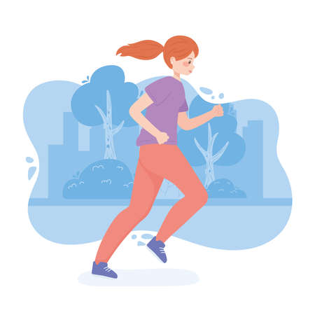female young running park cartoonのイラスト素材