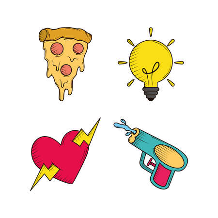 cartoon pizza bulb heart doodleのイラスト素材