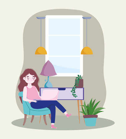 woman working with laptop homeのイラスト素材