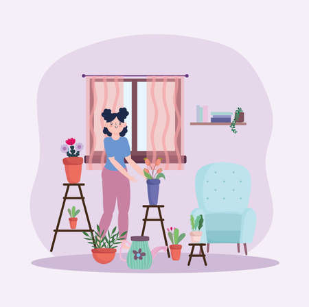 girl gardening hobby at homeのイラスト素材