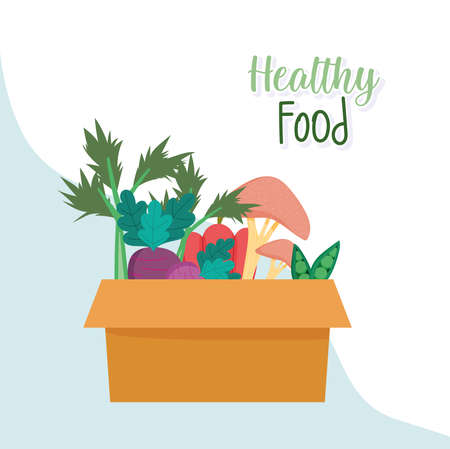 healthy food in cardboard boxのイラスト素材