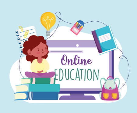 online education kids studying homeのイラスト素材
