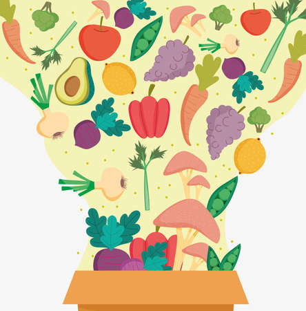 fall healthy food in boxのイラスト素材