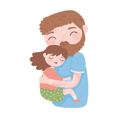 dad carrying daughter cartoon isolatedのイラスト素材