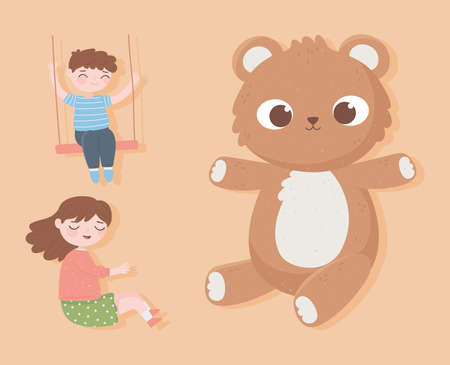 kids and bear toy setのイラスト素材