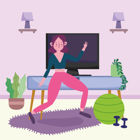 woman doing exercise with weight homeのイラスト素材