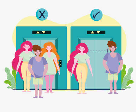 people social distancing public placesのイラスト素材