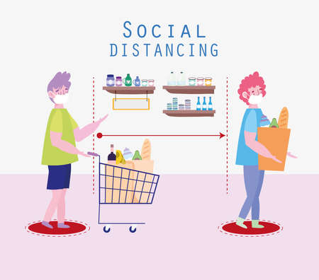 keep queuing distance in the marketのイラスト素材