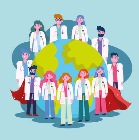 doctors with hero cloak worldのイラスト素材