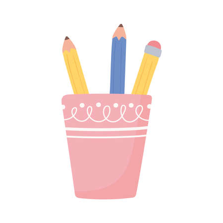 pencils on cup supplies isolatedのイラスト素材