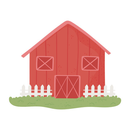 agriculture farm barn fence grassのイラスト素材