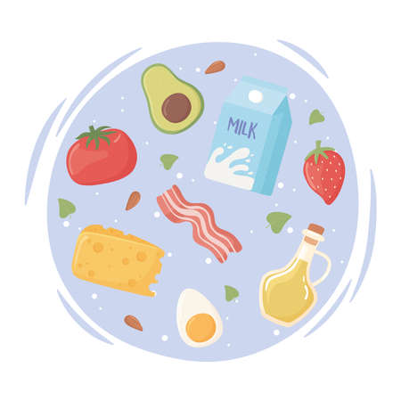 keto diet ingredients fresh foodのイラスト素材