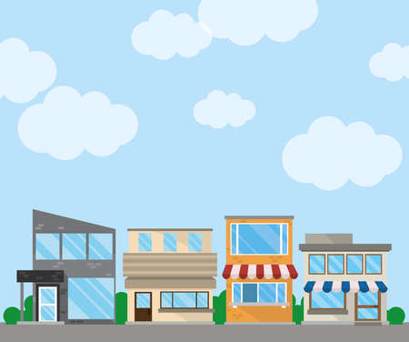 commercial street buildings store marketのイラスト素材