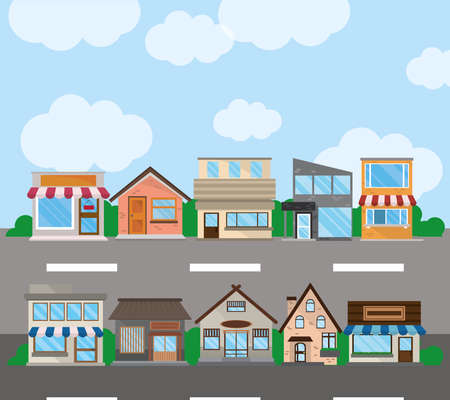 city facade buildings town streetのイラスト素材