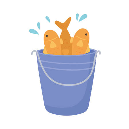 fishes on bucket isolated iconのイラスト素材
