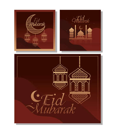 eid mubarak arabic festival cardsのイラスト素材