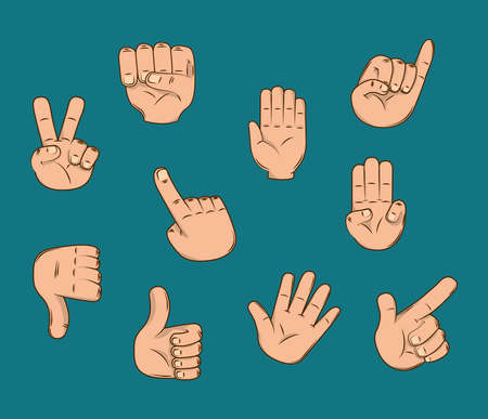 gestures of hands cartoon set