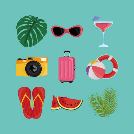 tropical summer sunglasses bag cocktailのイラスト素材