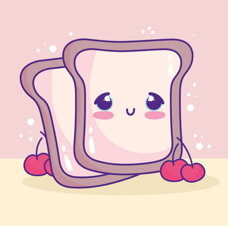 cute bread and cherries cartoonのイラスト素材