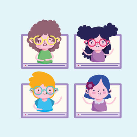 education online students on screenのイラスト素材