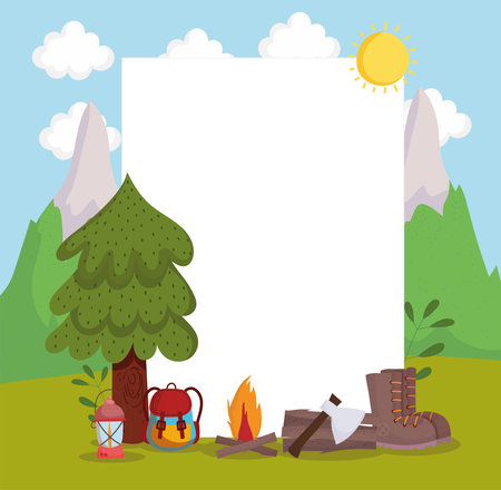 camping adventure tree campfire bagのイラスト素材