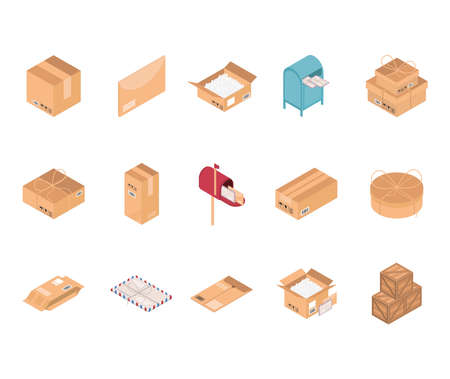 parcel packaging box icons setのイラスト素材