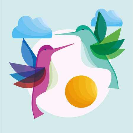 flying hummingbirds birds sky cartoonのイラスト素材