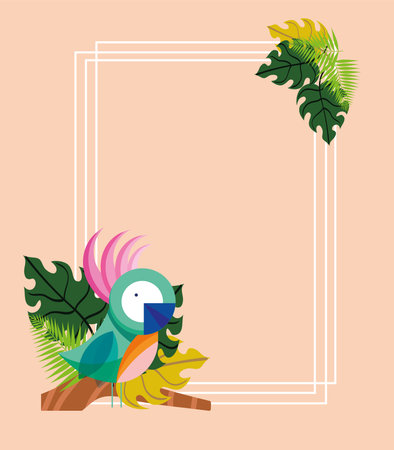 parrot tree frame geometric decorationのイラスト素材