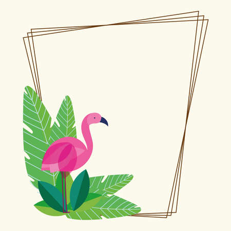 flamingo foliage frame geometric designのイラスト素材