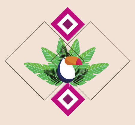 toucan foliage leaves geometric frameのイラスト素材