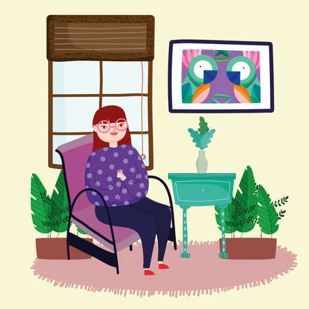 woman sitting armchair at homeのイラスト素材
