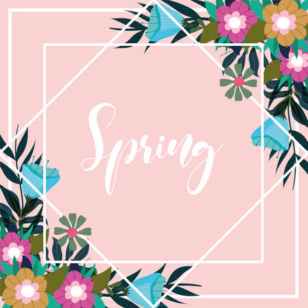 spring hand drawn flowers frameのイラスト素材