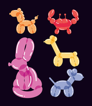 balloons different animals illustrationのイラスト素材