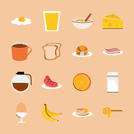 breakfast food collectionのイラスト素材