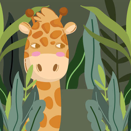 giraffe face cartoon illustrationのイラスト素材