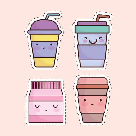 cute beverages setのイラスト素材