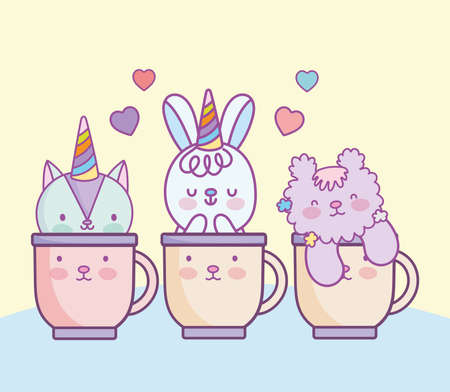 cute animals on cupsのイラスト素材