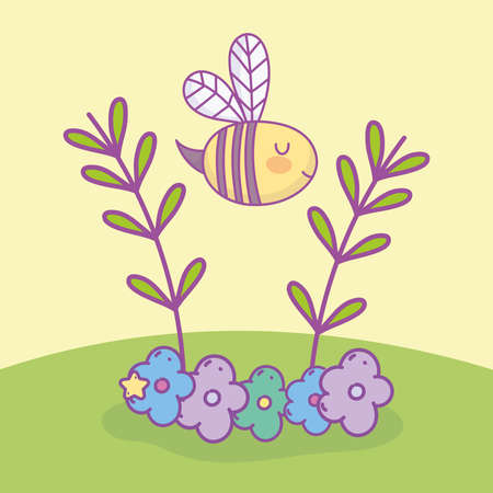 cute bee flowersのイラスト素材