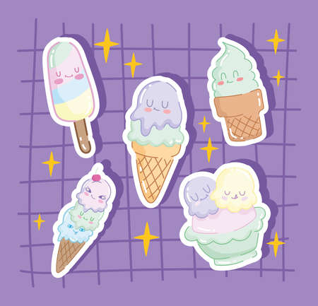 funny ice cream illustrationのイラスト素材