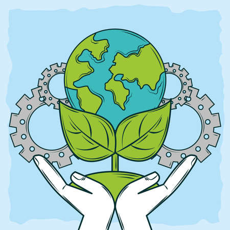 hand with planet ecology illustrationのイラスト素材