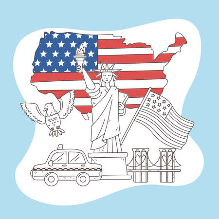 USA icons hand drawn illustrationのイラスト素材